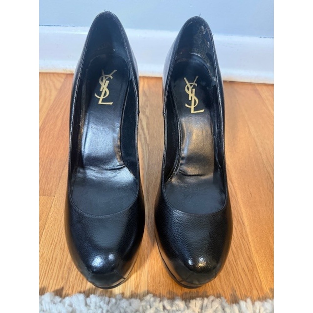 YSL Saint Laurent Tribtoo 80 Platform Pump IT40‎ US9.5 Black Grained Leather